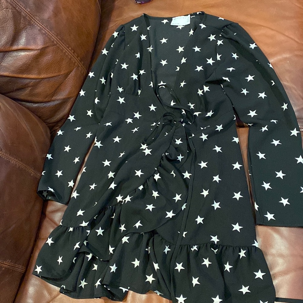 ASOS black wrap dress with white stars